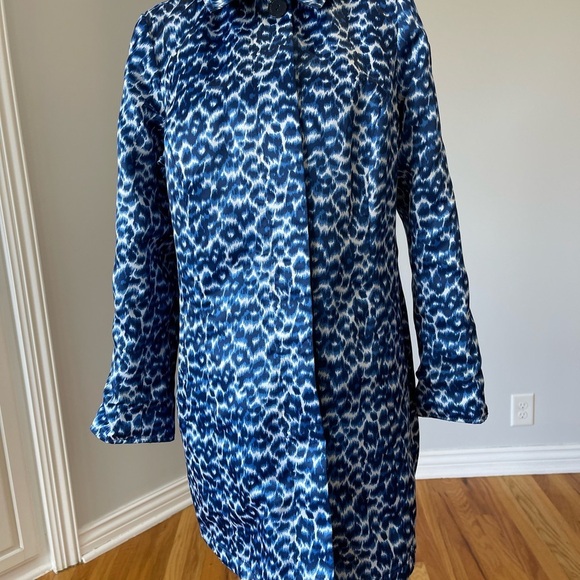 Dennis by Dennis Basso blue and leopard cheetah reversible dress coat size S - Picture 12 of 16